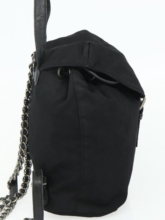 PRADA Chain Shoulder Backpack Nylon Black Silver Auth bs34877A main image 6